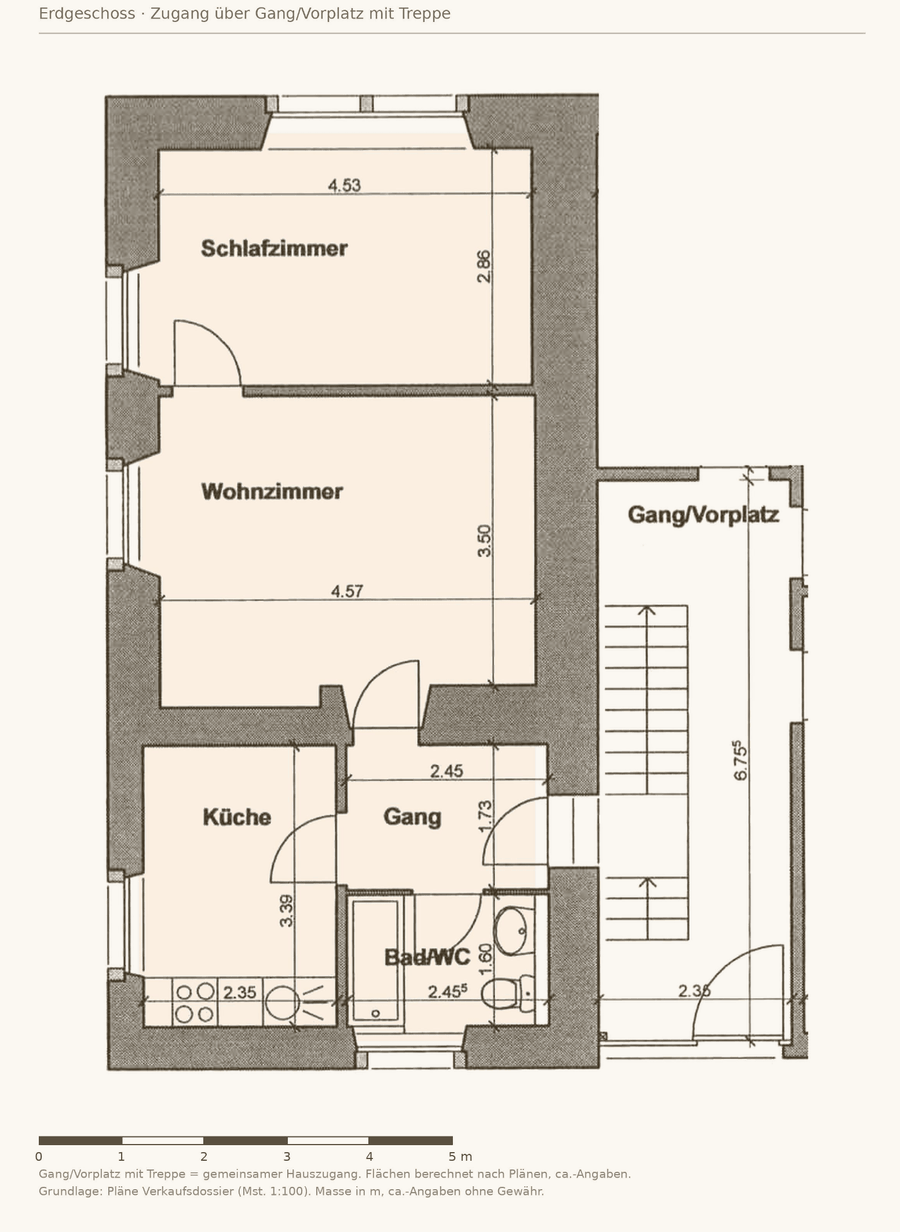 Grundriss Erdgeschoss, 2½-Zimmer-Wohnung im Erdgeschoss